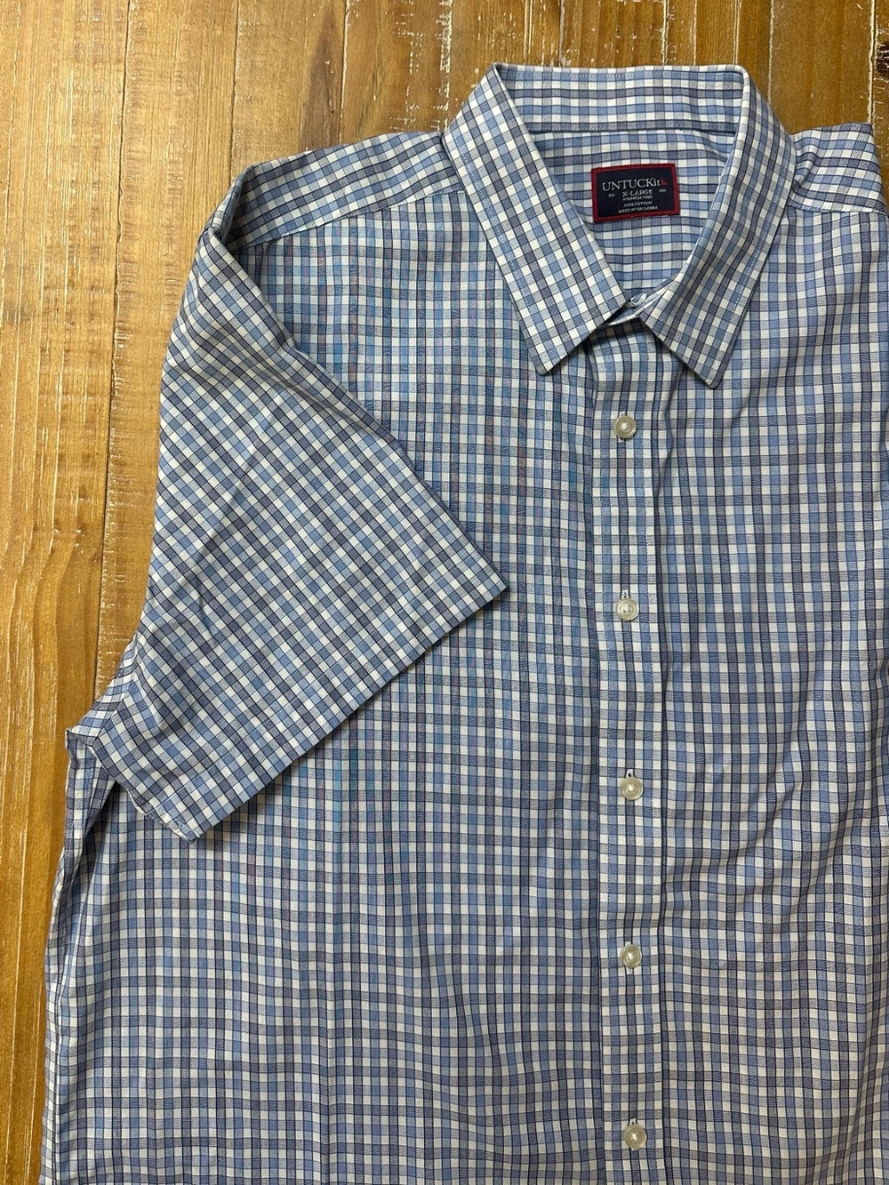 UNTUCKit Blue & White Gingham Short-Sleeve Button-Down Shirt